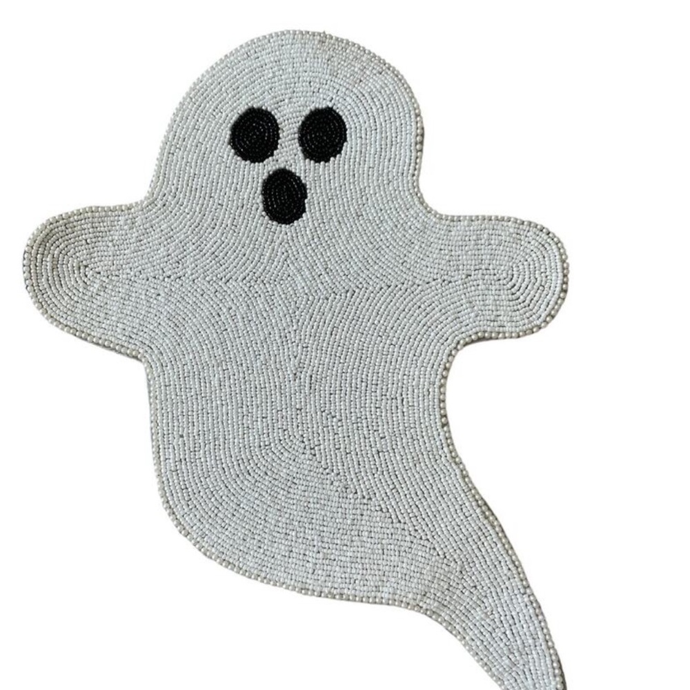 TAHARI Beaded GHOST Placemat Charger 17in White Halloween Decor NEW